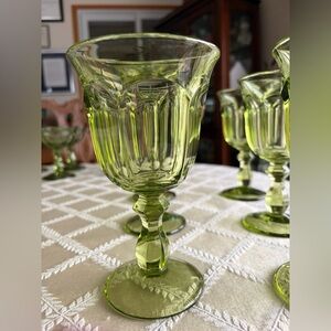 Imperial Glass Ohio Old Williamsburg Verde Green Water Goblets (Set of Six)
